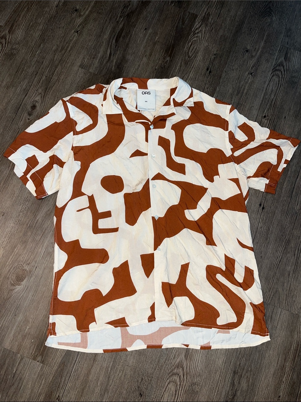 OAS Orange/Brown and White Abstract Short-Sleeve Button-Down Shirt